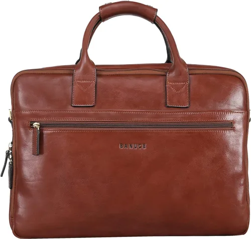 Banuce Full Grains - Maletín de cuero italiano para hombre, funda para laptop de 14 pulgadas, bolsa de mensajero para negocios