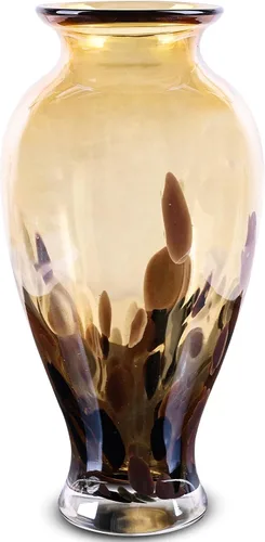 Jarrón de vidrio ámbar dorado soplado de 11.8 pulgadas de alto, jarrón de vidrio opaco ámbar, diseño único de boca ancha decoración de arte para el