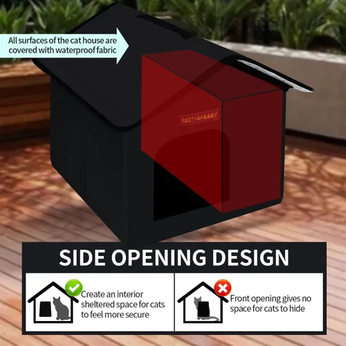 Miniatura 3 de Rest-Eazzzy Casa para gatos al aire libre, resistente a la intemperie y aislada, con alfombrilla y toldo, fácil de poner, refugio para gatos
