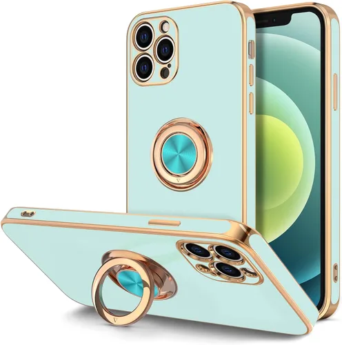 Miniatura 15 de Hython Funda para iPhone 12 Pro Max con Soporte de Anillo [Soporte Magnético Giratório de 360°] [Forro de Microfibra Suave] Borde Chapado en Oro