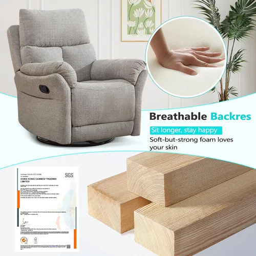 Miniatura 8 de ANJ Silla reclinable giratoria, silla reclinable manual de tela para guardería, sofá mecedora individual, asiento de cine en casa para sala de Azul