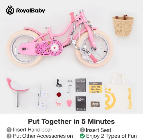 Miniatura 8 de RoyalBaby Bicicleta EZ para niñas, bicicleta Stargirl, entrenamiento libre, equilibrio a pedal, bicicleta de fácil aprendizaje, 12-20 pulgadas