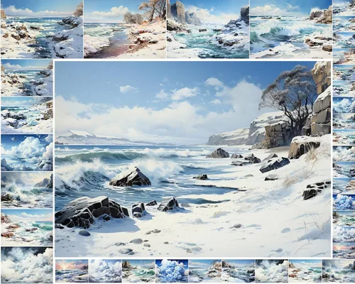 Miniatura 16 de Paquete de papel Decoupage (35 hojas de 6 x 8 pulgadas), hermosos paisajes serenos de cabañas y bosques en invierno, FLONZ - Tarjetas de ilustración