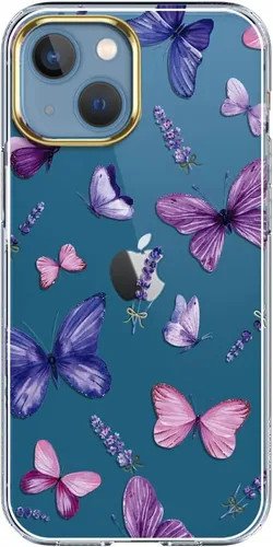 Miniatura 7 de luolnh Funda compatible con iPhone 13 con flores, para mujeres femeninas, a prueba de golpes, transparente con patrón floral para iPhone 13 de 6.1