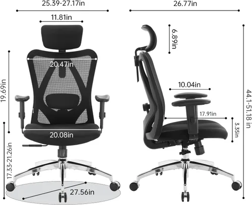 Miniatura 3 de Sihoo - Silla de oficina ergonómica, silla de escritorio con respaldo alto, reposacabezas ajustable con reposabrazos 2D, soporte lumbar y ruedas