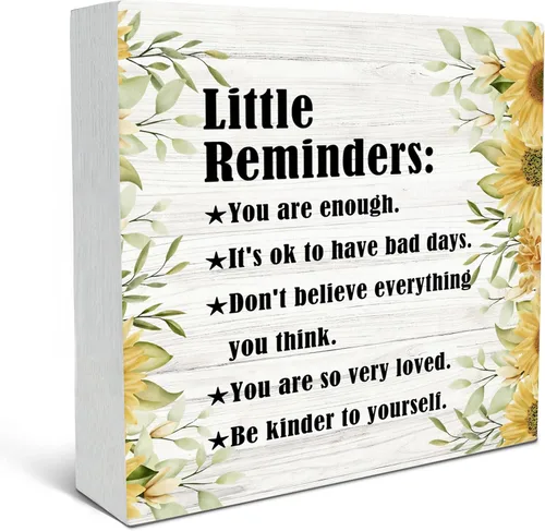 Miniatura 7 de SRADMO Inspirational Wood Box Sign Desk Decor, Inspirational Desk Decor, Little Reminders Motivational Positive Theme Wooden Block Box Sign