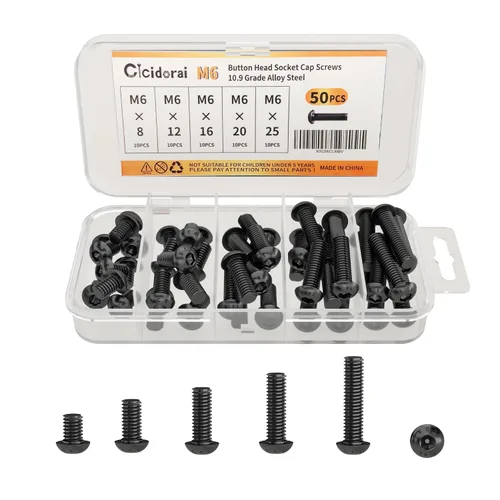 Tornillos de cabeza de botón M6 x 0.315 in, 0.472 in, 0.630 in, 0.787 in, 0.984 in, cabeza de botón, acero de aleación de grado 10.9, unidad