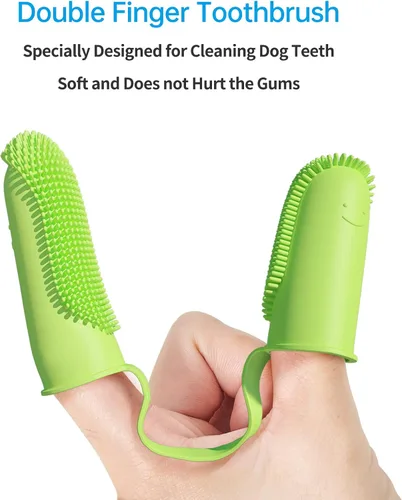 Miniatura 7 de Paquete de 2 cepillos de dientes para perros, cerdas envolventes de 135º para facilitar la limpieza de los dientes, cepillo de dientes de doble dedo