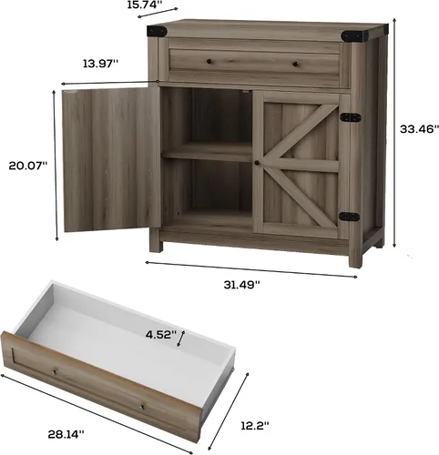 Miniatura 3 de JUMMICO Gabinete de barra de café, aparador de cocina de granja, gabinete de buffet con cajón y estante ajustable, gabinete de almacenamiento