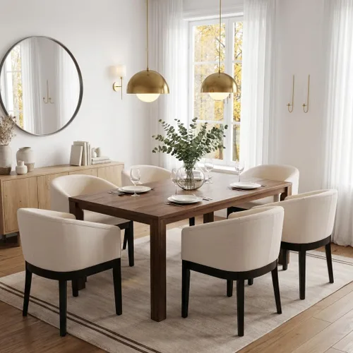 Miniatura 12 de RIVOVA Juego de 2 Sillas de Comedor Beige de Mediados de Siglo Modernas Sillas de Comedor Tapizadas en Lino Sillas de Cocina y Comedor con Respaldo