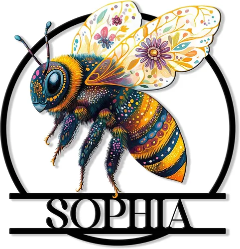 Miniatura 7 de Letrero de metal personalizado de abeja, cartel colgante de abeja de miel, porche de bienvenida al aire libre, valla de pared con nombre