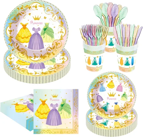Miniatura 10 de Juego de 80 piezas de suministros para fiesta de Pegasus, diseño caprichoso de melena ombré y cuerno de arcoíris, incluye platos llanos, platos