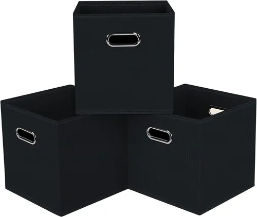 Miniatura 22 de Cubos de Almacenamiento Plegables Negros, Cajas de Almacenamiento de Tela, Organizadores de Cubos con Asas Duales para Organizador del Hogar, Juego