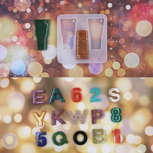 Miniatura 6 de EuTengHao Juego de 272 moldes de resina de silicona con letras y números, moldes de epoxi, llaveros de resina para joyería con llavero, anillos