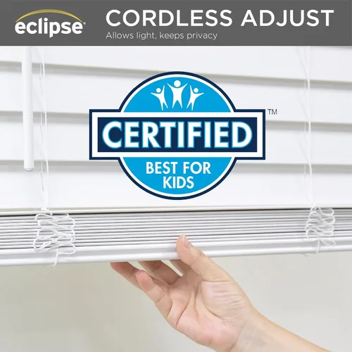 Miniatura 3 de Eclipse Persianas de madera falsa de 2 pulgadas, 33 x 72 pulgadas (ancho x largo) en blanco - Persianas sin cordón, certificadas como seguras