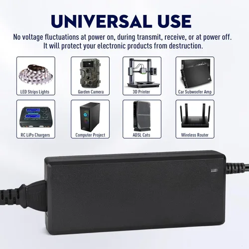 Miniatura 6 de AC 100-240V a DC 12V 10A Adaptador de fuente de alimentación Convertidor Transformador, 12 voltios 10 amperios Transformador de potencia 0.217x0.098