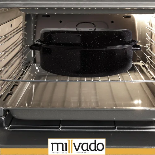 Miniatura 8 de Millvado Bandeja para Asar con Tapa, Bandeja para Asar Pavo, Capacidad Extra Grande de 15 libras, Asador de Horno de Granito de 18" Forma Ovalada