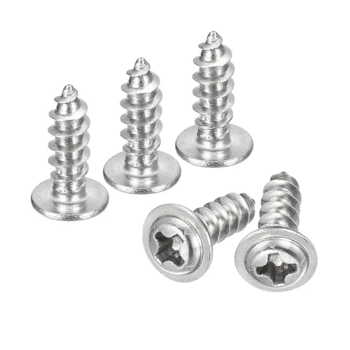 Miniatura 26 de uxcell ST3x6mm Phillips Pan Head Tornillo Autorroscante con Arandela, 100 piezas - Tornillo de madera de acero inoxidable 304 rosca completa (plata)