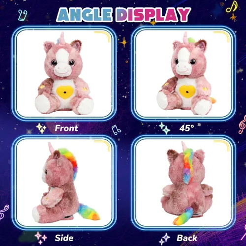 Miniatura 4 de Proyector de estrellas de unicornio rosa sucio de felpa, luz nocturna musical, ajustable, animales de peluche, juguetes de peluche brillantes