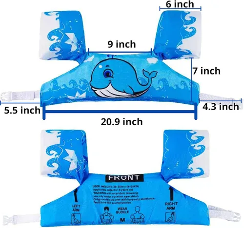Miniatura 4 de Chaleco de natación para niños y niñas de 22 a 66 libras - Chaleco de natación, chaquetas, flotadores, flotadores de brazo, compañero de Azul ballena
