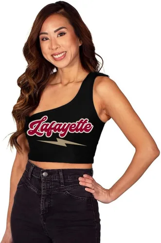 Miniatura 9 de Lojobands Camiseta sin mangas de un hombro para mujer, para portón trasero, talla única Miami University Redhawks - Negro