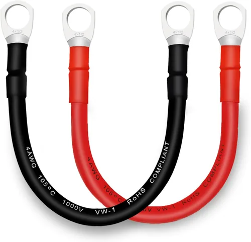 Miniatura 46 de Cable de batería, cables de batería 2 AWG con terminales, 2 cables de batería de cobre (1 pie).