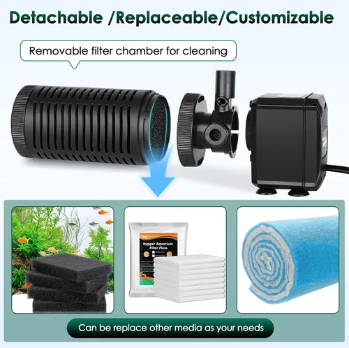 Miniatura 4 de hygger Filtro sumergible para acuario pequeño de 5 a 10 galones, filtración en tanque con aireación para agua salada y agua dulce, filtros internos