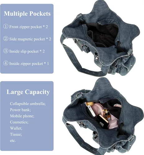 Miniatura 4 de Casual lavado Denim Hombro Bolsos Top Handle Señora Hobo Bolsas Mujeres Monederos y bolsos
