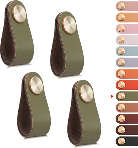 Miniatura 17 de Paquete de 4 tiradores de cuero para cajones, color beige, pomos de puerta de armario de 3.7 pulgadas, tiradores de piel sintética para tocador