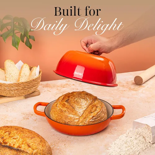 Miniatura 7 de Olla de horno holandés de hierro fundido esmaltado – Olla de horno holandés para hornear pan de masa madre – Olla de pan de hierro fundido – Naranja