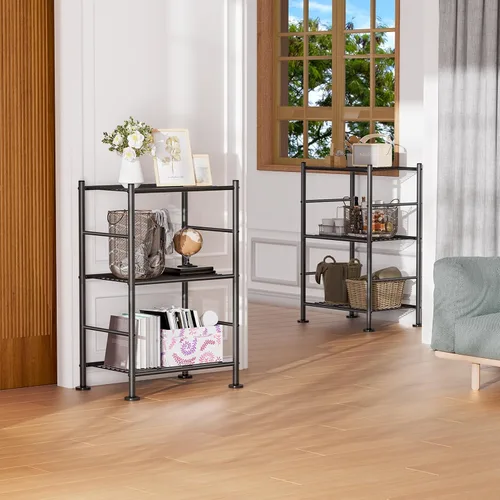 Miniatura 8 de BolDuck Estante organizador de estantes de 3 niveles, estantería de metal con patas niveladoras ajustables, estantes de almacenamiento que ahorran
