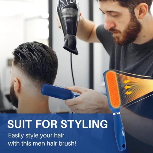 Miniatura 5 de RHOS Cepillo de pelo para hombres – Cepillo desenredante y peinado con cerdas de nailon para cabello húmedo y seco, función de masaje, adecuado