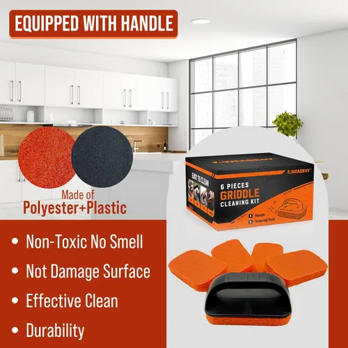 Miniatura 4 de Kit de limpieza de parrilla de 6 piezas para Blackstone, kit de limpieza de parrilla plana antiarañazos para cocina, 5 almohadillas de limpieza y 1