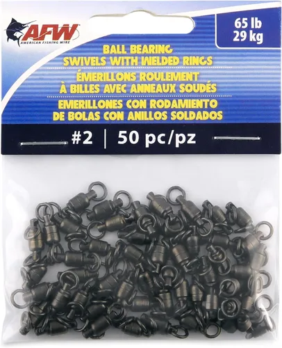 AFW Solid Brass Ball Bearing Fishing Swivels with Double Welded Rings - Patented Bullet Shaped Head for Reduced Water Resistance, Black Finish,