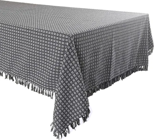 Miniatura 13 de Mantel de mesa, amarillo/blanco con flecos tejidos, 100% algodón, tamaño 52x70 pulgadas, adecuado para cenas formales, comidas diarias y ocasiones