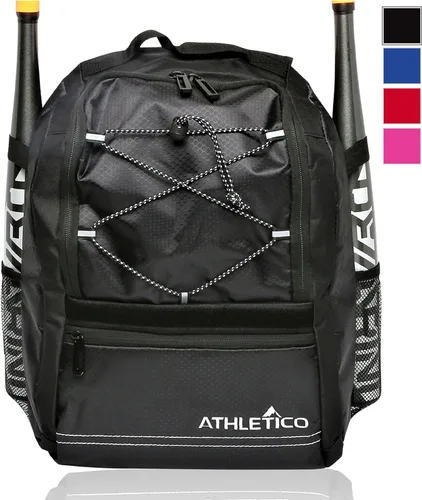Athletico Youth Baseball Bag – Mochila de bate para equipo de béisbol, T-Ball y softball | Capacidad para bate, casco, guante | Con gancho para