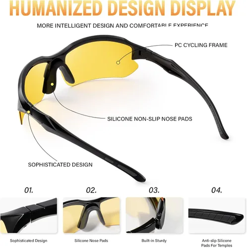 Miniatura 6 de Paquete de 3 lentes polarizados de visión nocturna para hombres, conducción, ciclismo, deporte, noche, antirreflejos, lentes amarillas, marco ligero