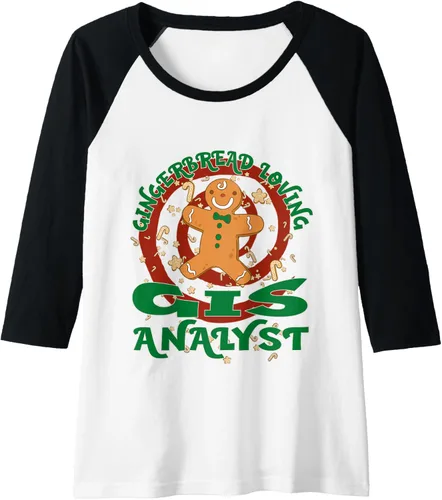 Miniatura 3 de GIS Analyst Job Gingerbread - Camiseta de béisbol raglán de Navidad, Negro