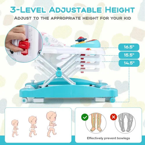 Miniatura 3 de BABY JOY Andador de bebé 6 en 1, andador plegable con ruedas, altura ajustable, música, luces, modo gorila y balancín, andadores de bebé para niños