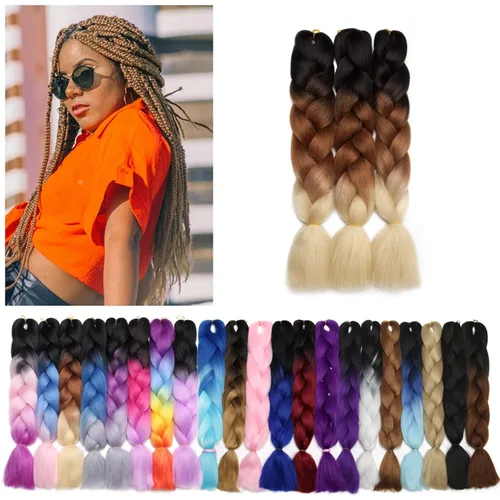 Miniatura 12 de Benehair Extensiones de cabello trenzado ombré de 24 pulgadas, 1 paquete de extensiones de cabello trenzado jumbo de alta temperatura, cabello