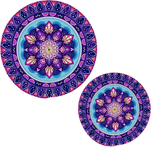 Miniatura 13 de ALAZA Juego de salvamanteles redondos de mandala bohemio, juego de soportes de ollas calientes de algodón, posavasos de granja, almohadillas Color21