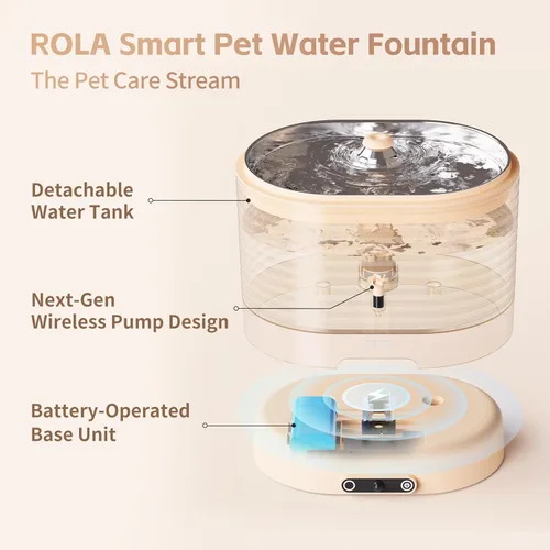 Miniatura 2 de Enabot EBO ROLA - Fuente de agua para gatos inalámbrica: fuente inteligente para mascotas a pilas, dispensador de agua para gatos sin bombas