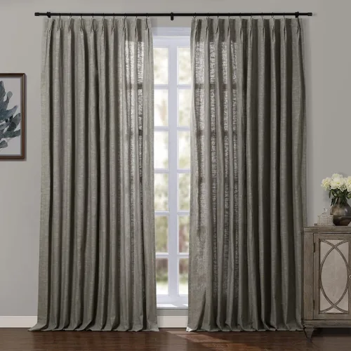 ChadMade Belva Collection - Cortina de lino de algodón gris para filtrar la luz de 52 x 63 pulgadas con forro de algodón blanco, cortina plisada de