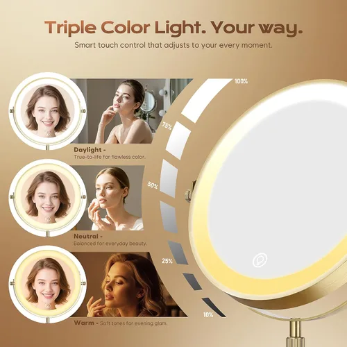 Miniatura 3 de Espejo de maquillaje con luces, 1x/20x 360°, espejo de maquillaje iluminado ajustable con brillo, espejo de maquillaje con aumento, espejo