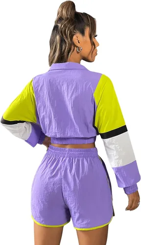 Miniatura 2 de SweatyRocks Conjunto de sudadera corta de 2 piezas con media cremallera y cordón para mujer
