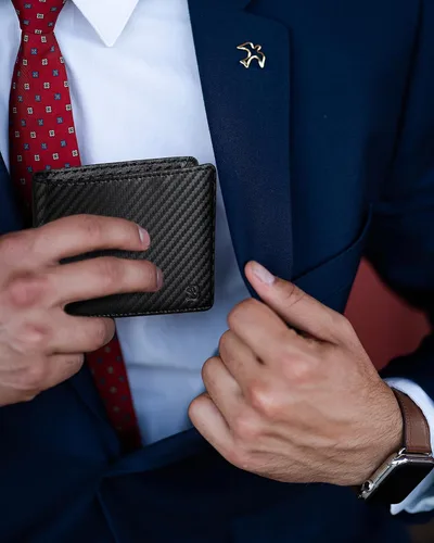 Miniatura 2 de SERMAN BRANDS Cartera de 2 ventanas de identificación para hombres con bloqueo RFID, tapa plegable, cartera de viaje de capacidad adicional