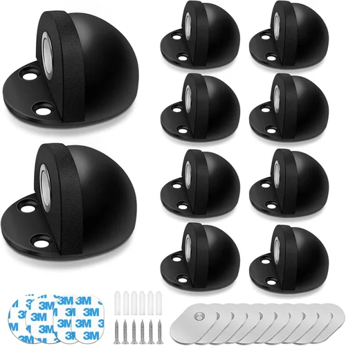 Miniatura 9 de HUTLON Topes de puerta, paquete de 2, tope magnético de puerta, autoadhesivo, negro para montaje en suelo, soporte magnético para puerta