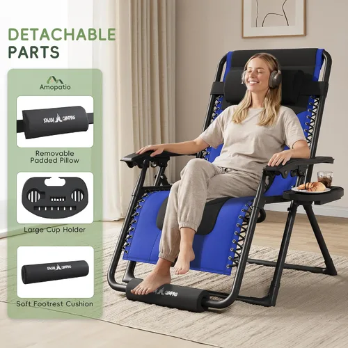 Miniatura 4 de Amopatio XL Padded Zero Gravity Chairs Foldable Zero Gravity Lounge Chair Outdoor Portable Reclining Chair with Removable Cup