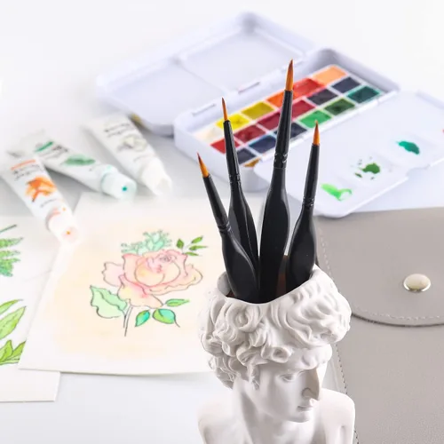 Miniatura 8 de Juego de 14 pinceles redondos planos para acuarela, para manualidades, álbumes de recortes, tarjetas de papel, para hacer detalles finos, acrílicos