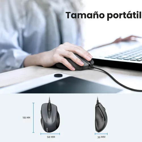 Miniatura 6 de Mouse óptico ergonómico USB alámbrico TeckNet Pro S2 para laptop, 6 botones, 2000DPI Gris